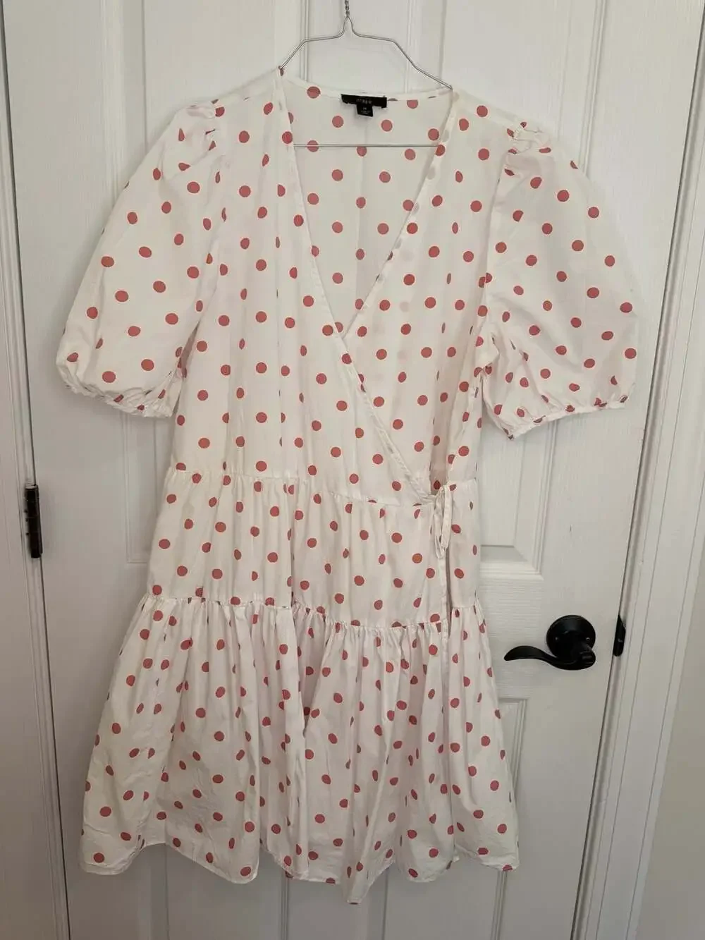 J. Crew Re-Imagined Cotton Poplin Puff Sleeve Wrap Mini Dress in White Rose Dot